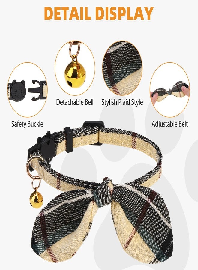 KOOLTAIL Cat Collar Breakaway with Bowtie and Bells, 2 Pack Cute Kitten Collars for Boys & Girls, Classic Plaid Design with Safety Buckle Adjustable for Small Large Cats Puppy,Black & Beige - Image 3